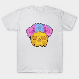 Yellow Skull with Blue and Pink Flower Crown T-Shirt